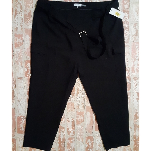 Calvin Klein Plus Size Belted Leg Pockets Ankle Trouser Pants - Black - Picture 5 of 11